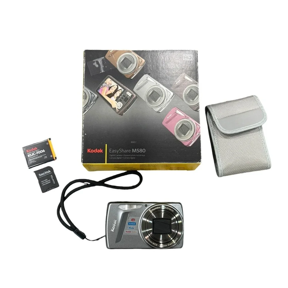 Kodak EasyShare M580 14MP Digital Camera Box Case Battery SD Card Untested